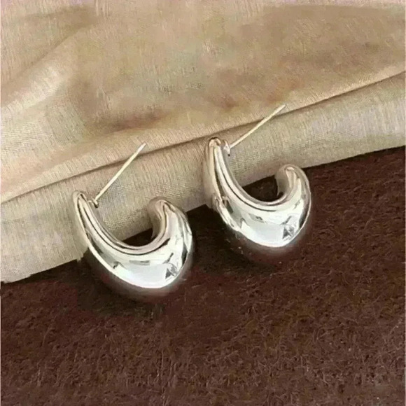 Solid Sculpted Luxurious Sterling Silver 925 Earrings - Picture 1 of 3